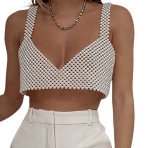 White beaded crop top